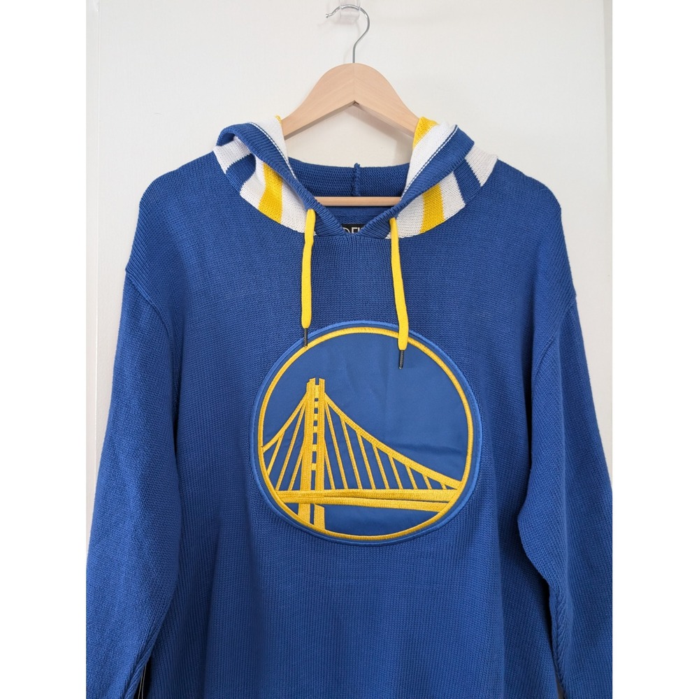 NBA Golden State Warriors Mens Blue Knit Hoodie Sweater L FISLL Basketball NWT